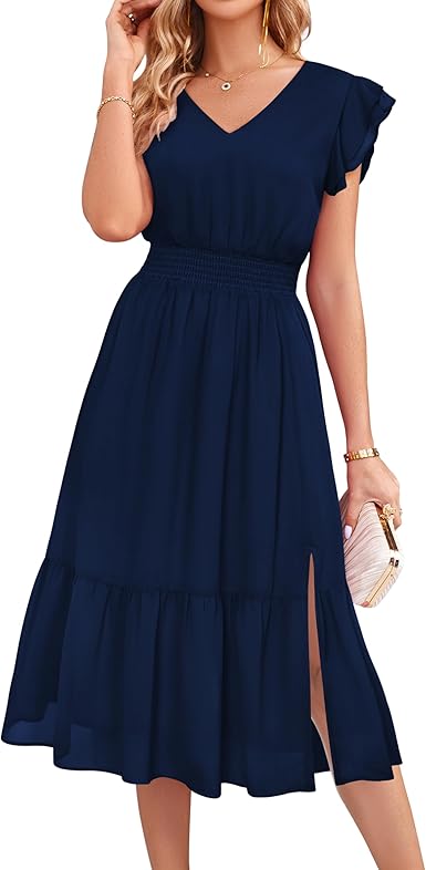 GRACE KARIN Womens Summer Dress V Neck Ruffle Sleeve Tiered Midi 2025